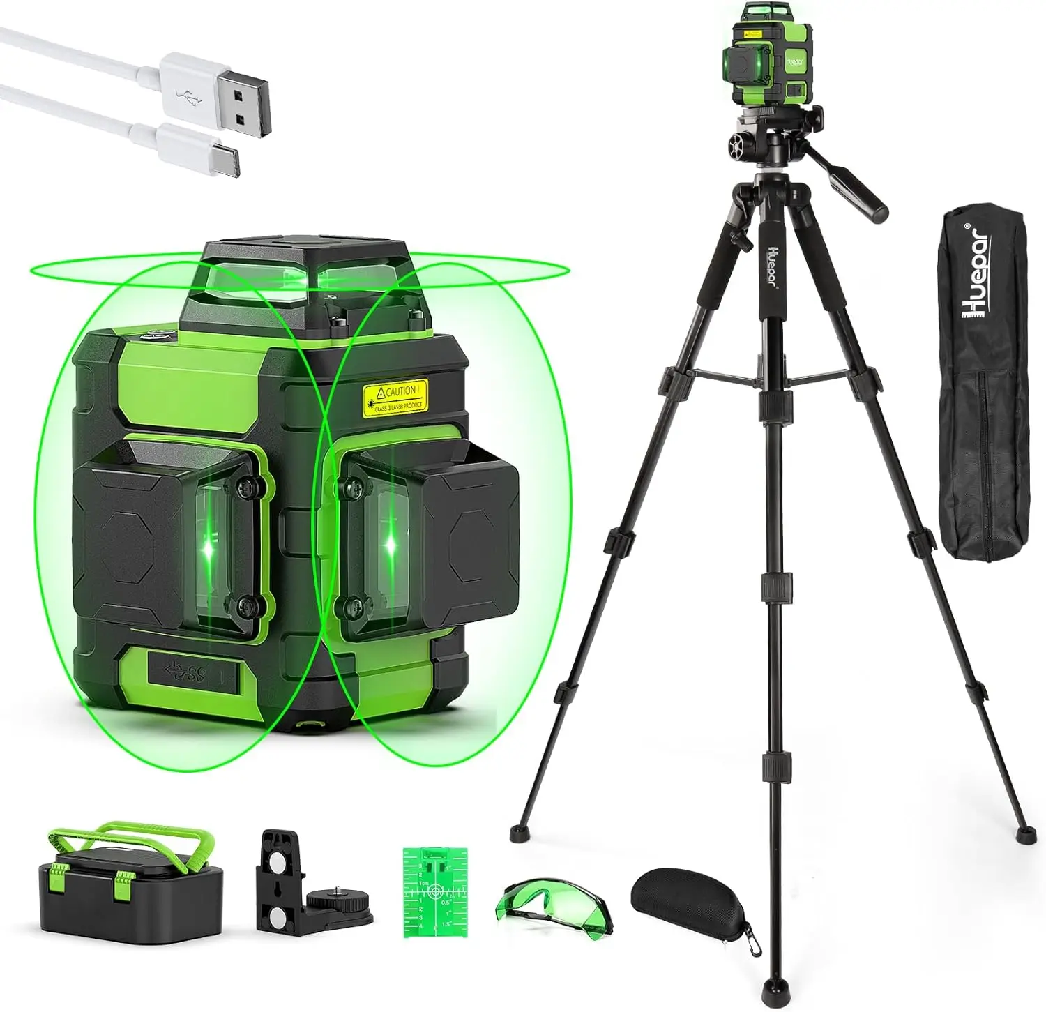 Huepar HM03CGT Laser Level with 1.27M Tripod 3D 12 Lines Cross Line Self-leveling Laser Tools With Li-ion Battery & Hard Case