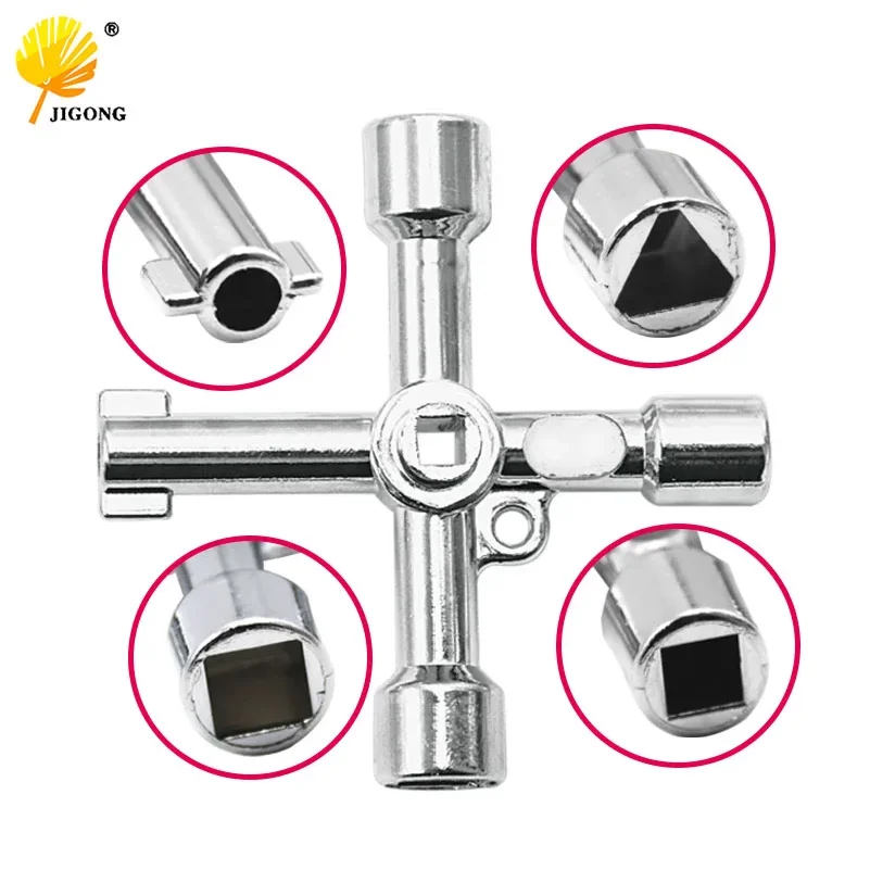 

4 Way Universal Cross Triangle Wrench KEY for Train Electrical Elevator Cabinet Valve Alloy Triangle