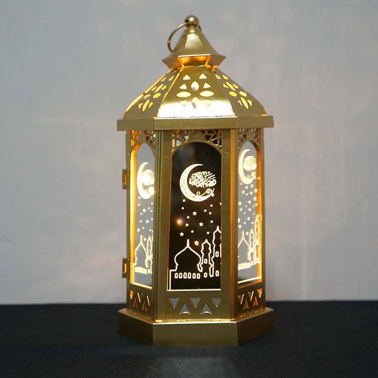 2024 Ramadan Lamp Eid Eid Wrought Iron Wind Lamp Crafts For Home Ramadan Mubarak Islamic Muslim Party Favor Eid Al-Fitr Gifts