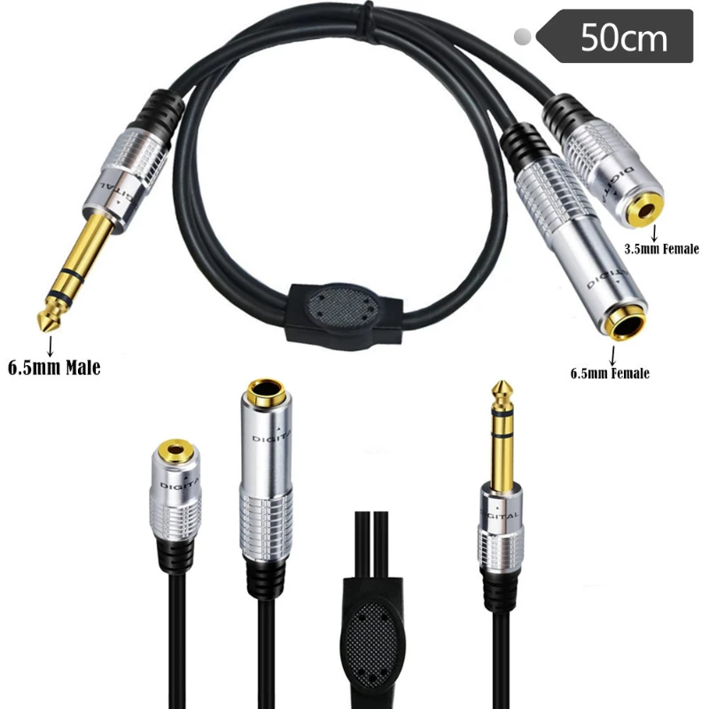 Câble d'extension en métal plaqué or, TRS stéréo 6.35mm mâle vers TRS 3.5mm 6.35mm femelle, TRS 6.35 mâle vers 6.35 3.5 femelle