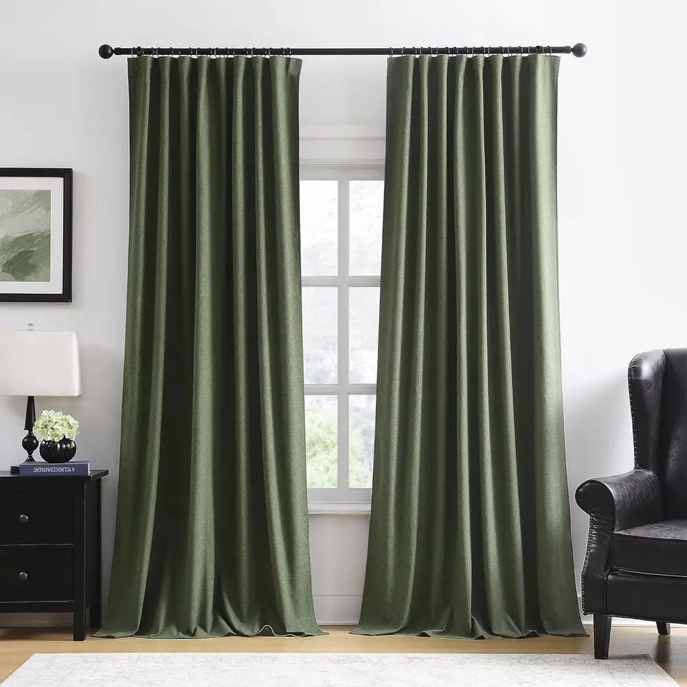 

Olive Green 96 Blackout Curtains with Hooks, 2-Panel Set, Grey Backing, for Living Room or Bedroom