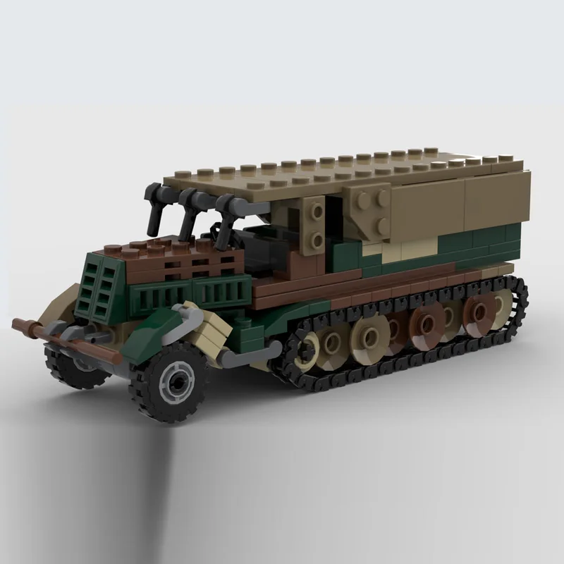 Sdkfz. Modelo de Tractor de media pista de la Segunda Guerra Mundial, ladrillos de construcción MOC, equipo de guerra, tecnología Modular, regalos, vacaciones, juguetes para niños, 9