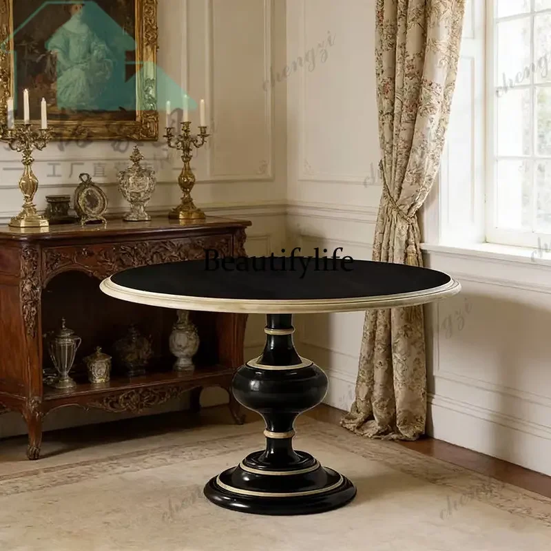 A4567 American solid wood retro dining table European classical black and white color matching edge few creative small round tab
