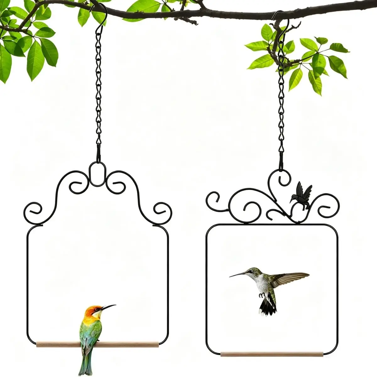 Metal Frame Hummingbird Swings and Perches with Wooden Dowel Bird Swing Outdoor Bird Perch Humming Bird Swing.