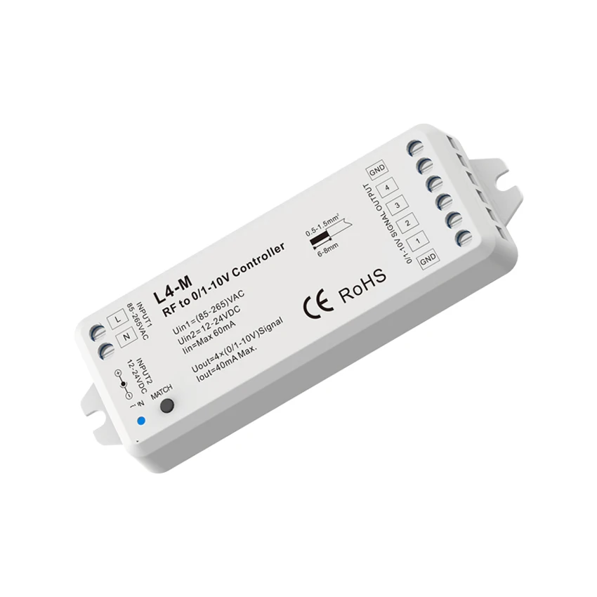 L4-M (4 Channels) 12-24VDC RF 0/1-10V Dimmer Use With RGB/RGBW Remote Control 256 Levels 0-100% Smooth Dimming Free Shipping