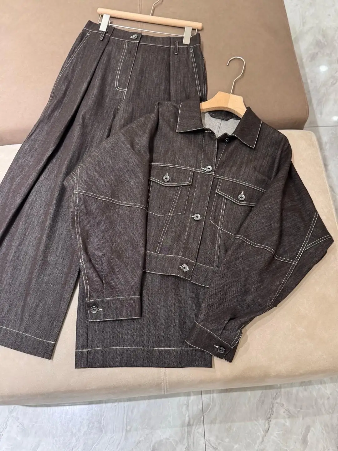 

Early autumn collection luxurious women's high-quality denim trouser suit