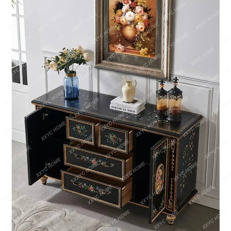 XX Spot Luxury Hand Painted Gold Foil Foyer Entrance Cabinet  Solid Wood Birch Furniture Locker