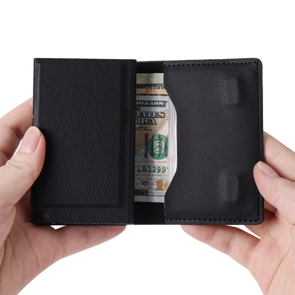 CASEKEY Men Wallet Nappa Genuine Leather Magnetic Closure Trifold Smart Wallet RFID Pop Up Card Holder Small Purse Money Bag