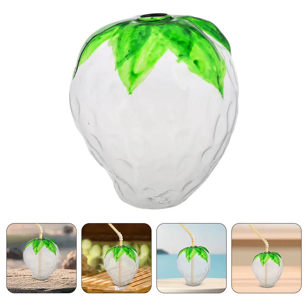 2 Vasos de Vidrio con Diseño de Fresa, Bonitos Vasos para Fiestas, para Bebidas, Jugos, Leche, Té, Vasos Creativos para Fiestas Hawaianas