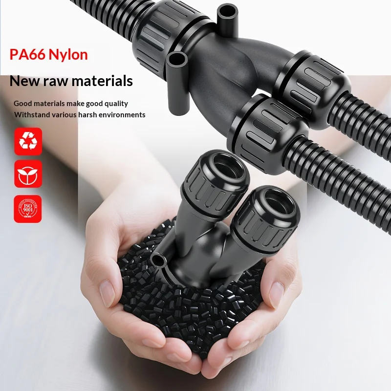 النايلون البلاستيك الأنابيب المموجة ثلاثي الاتجاه موصل مقاوم للمياه سلك خرطوم الملحقات Y على شكل T-خط الأنابيب تحويلة قطر متغير #3