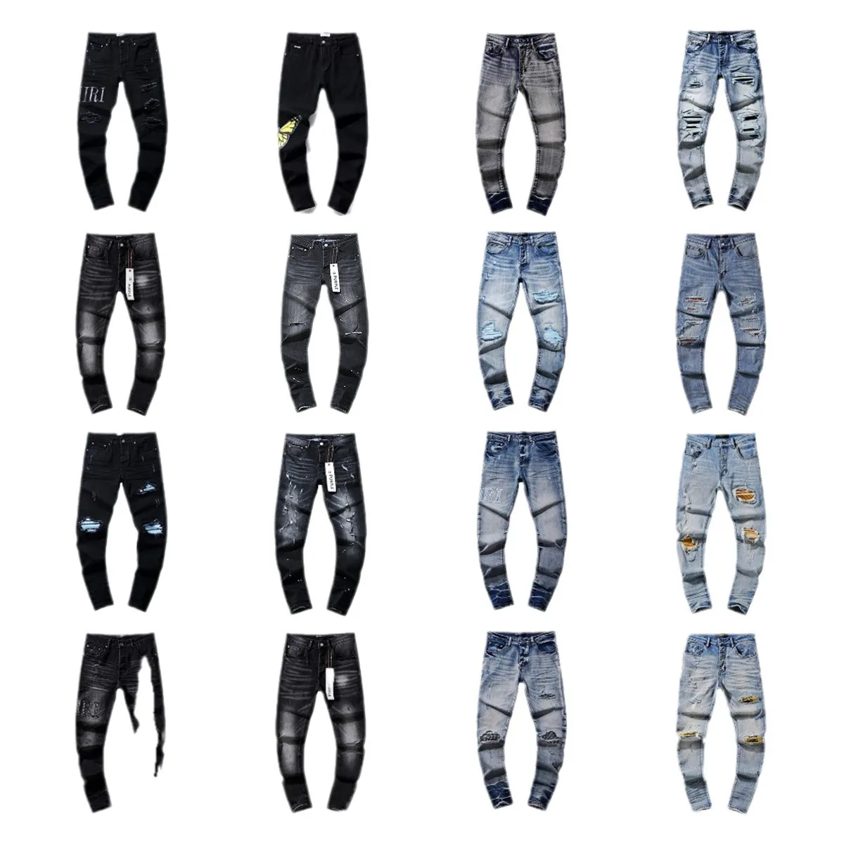 Waed Vintage américain Sle hommes jean taille basse ample jambe droite déchiré éclaboussé encre Cool Haome saison de printemps