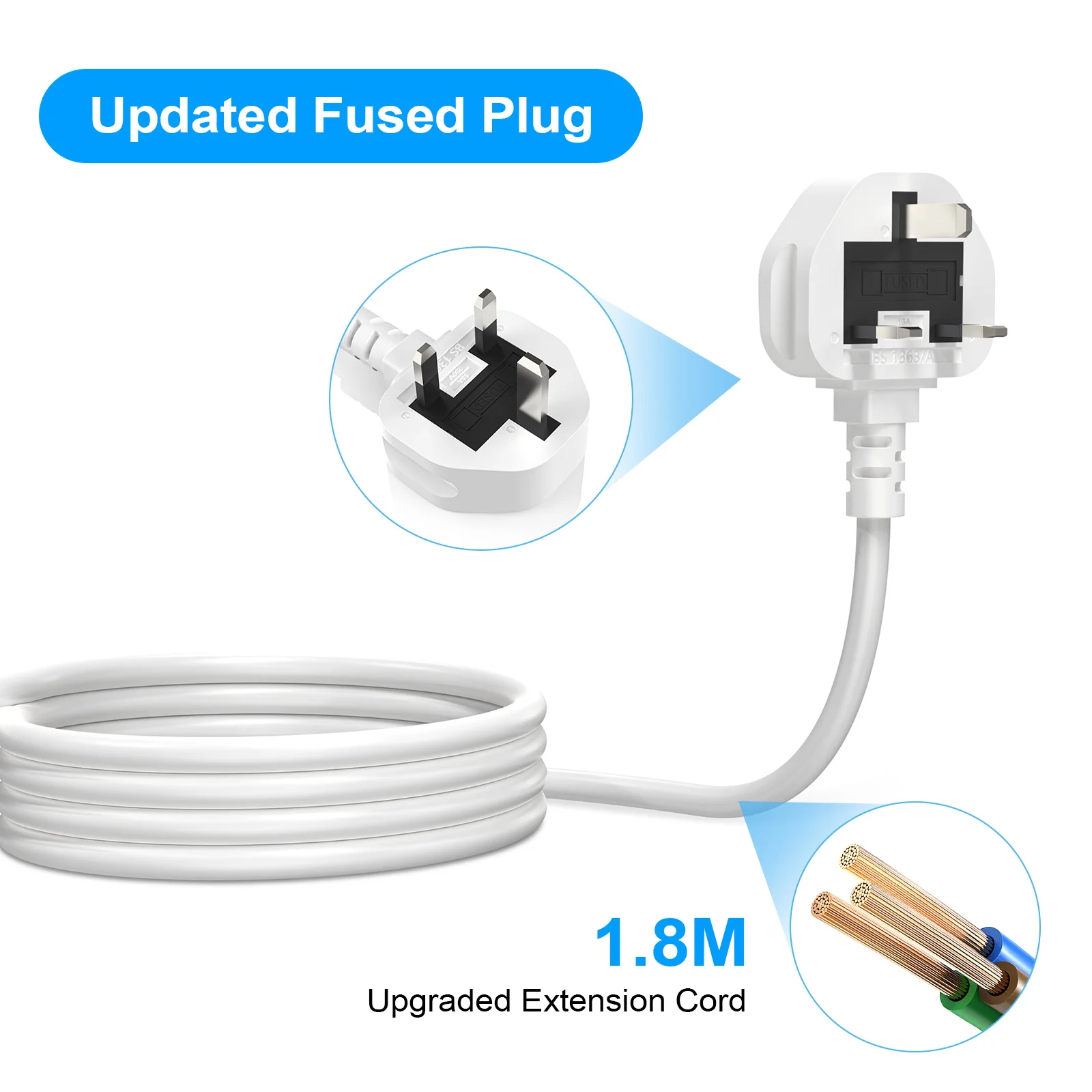 UK Plug Power strip Expansion socket with 4 AC sockets 3 USB and 1 Type C port 1.8m extension cord for home office dorms
