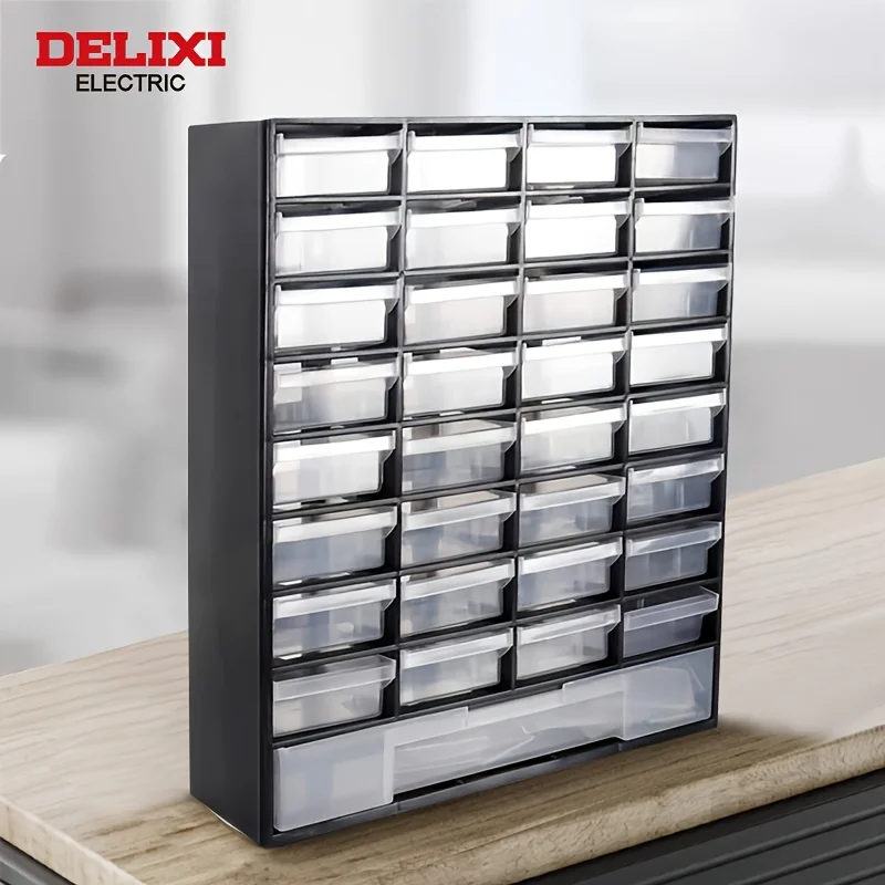 DELIXI ELECTRIC 33-Grid Tool Storage Cabinet,Wall-Mountable Plastic Storage Box with Transparent Drawers for Small Parts.