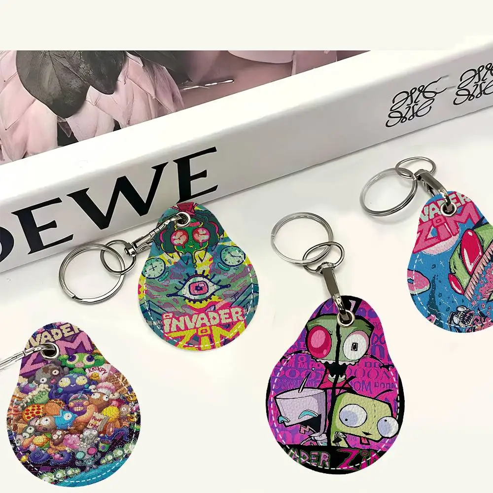I-Invader Z-Zim Cartoon Water Drop Access Card Case Anti-lost Fingerprint-proof Card Holder Keychain Anti-fall Accessories
