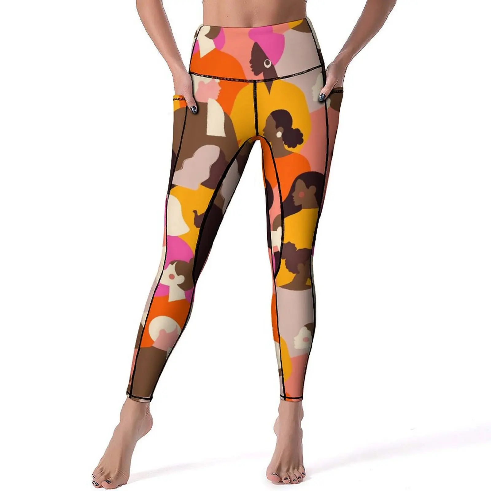 Leggings de personaje para mujer, pantalones de Yoga para correr con caras diversas, mallas deportivas elásticas de cintura alta con bolsillos, Leggi de diseño bonito