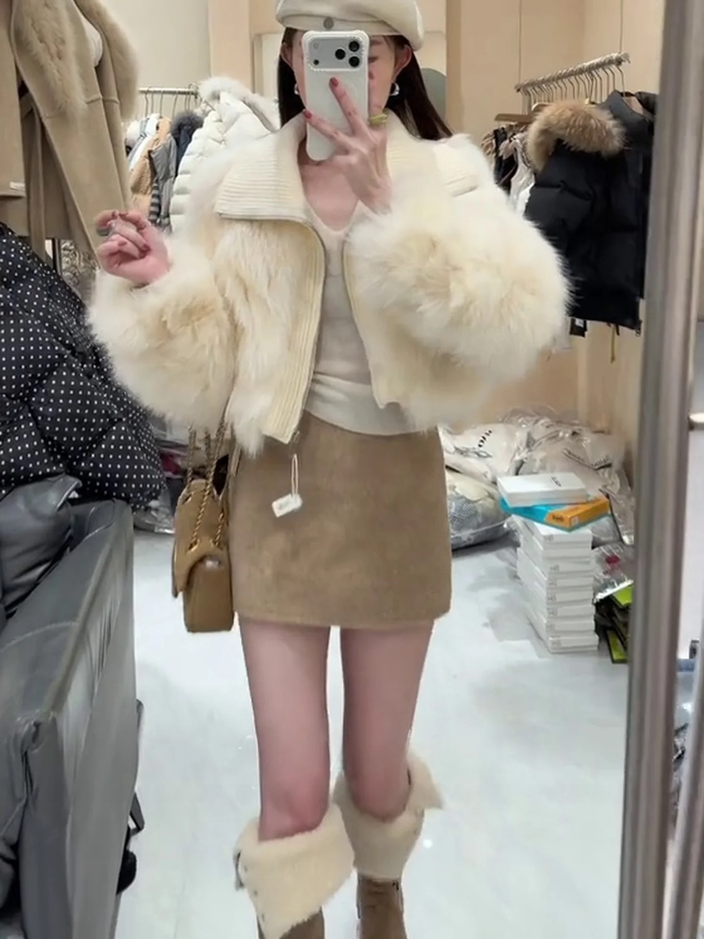 Winter New Style High Waist Slim Fit A-Line  Skirt for Women in Brown Woolen Material Casual Everyday Wear Short Skirt