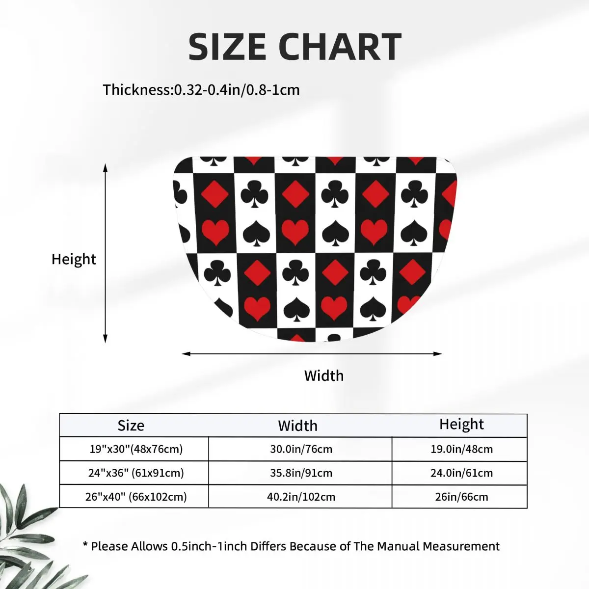Playing Card Soft Flannel Half Round Doormat Non Slip Bathroom Mat Absorbent Floor Carpet for Laundry Room Bathroom