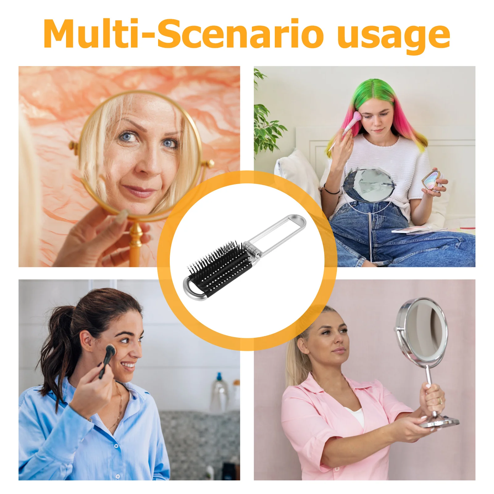 Brosse à cheveux pliable, miroir Compact, taille de voyage, peigne démêlant, petite brosse Portable pour sac à main, style, retouche