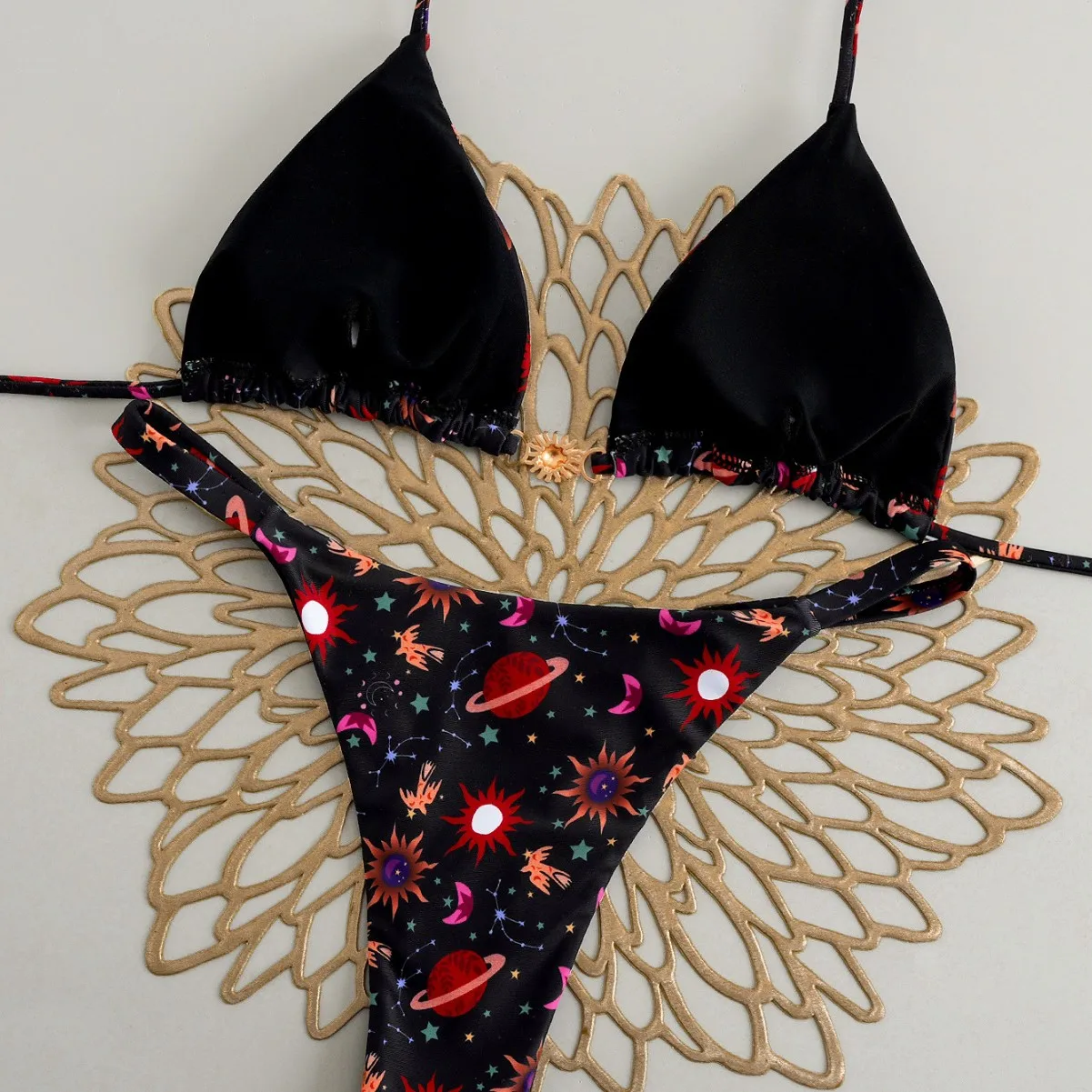 New Push Up Split Bikini Set Printed Swimwear Women Solid Color Bikini Low Waist Swimsuits Sexy Leopard Vacation Bathing Suit