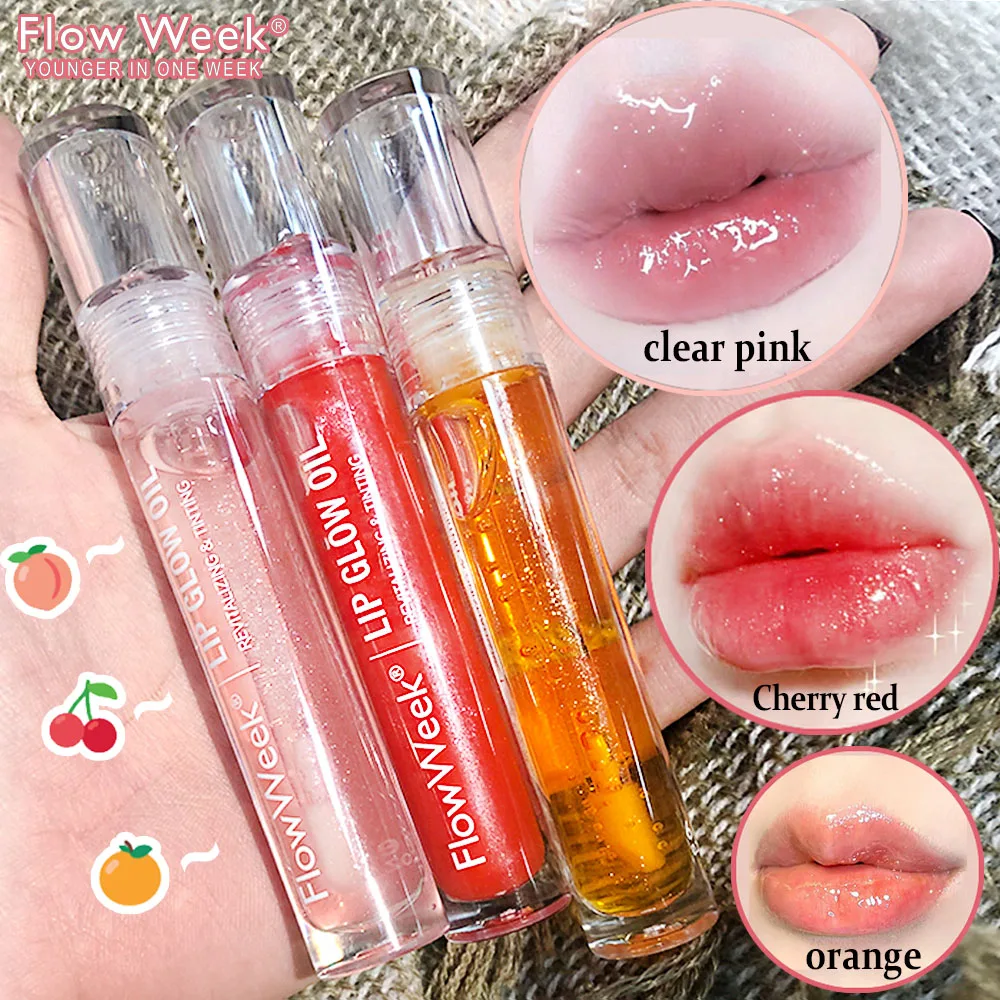 FlowWeek Lip Gloss Moisturizing Lip Plumper Gloss Universal Lip Luminizer Long Lasting Glitter Liquid Lipstick 3Colors