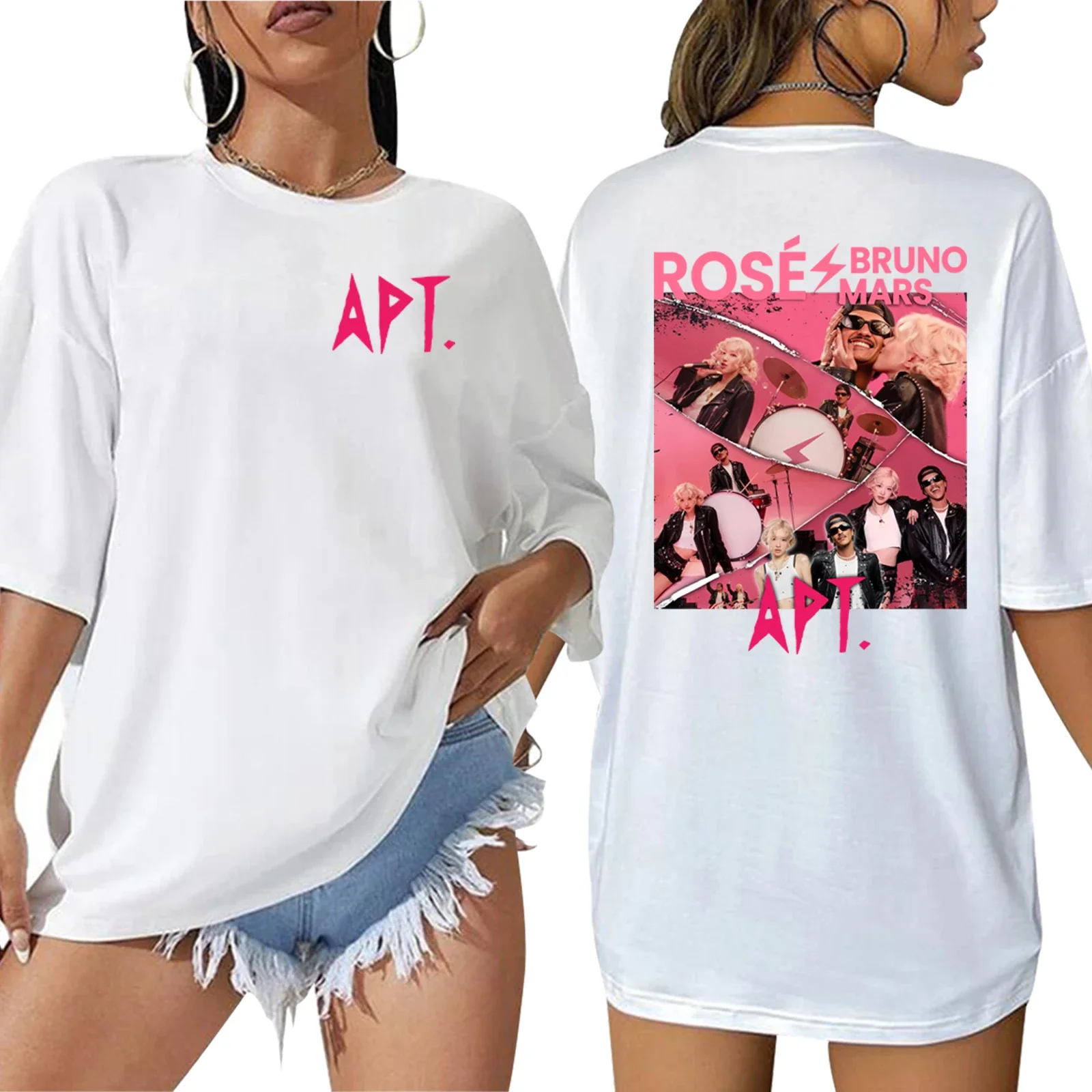 NG ROSÉ & Bruno Mars APT Song T-Shirt Graphic Printing Hip Hop Vintage Short Sleeve  Cotton Tshirt Unisex  Tees