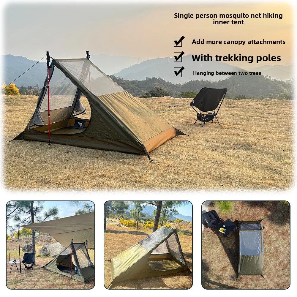 

Outdoor Camping Single-Person Hiking Tent, Lightweight Breathable Inner Tent, Insect-Resistant, Pole-Free Backpacking Tent