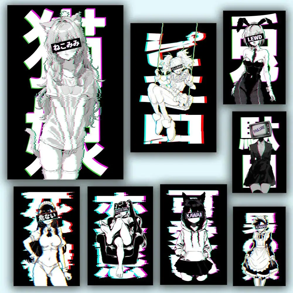 Anime M-Manga G-GlitchedS Poster, ästhetische HD-PVC-Wandkunst – wasserfest, verschleißfest, für Zuhause, Hotel, Bar