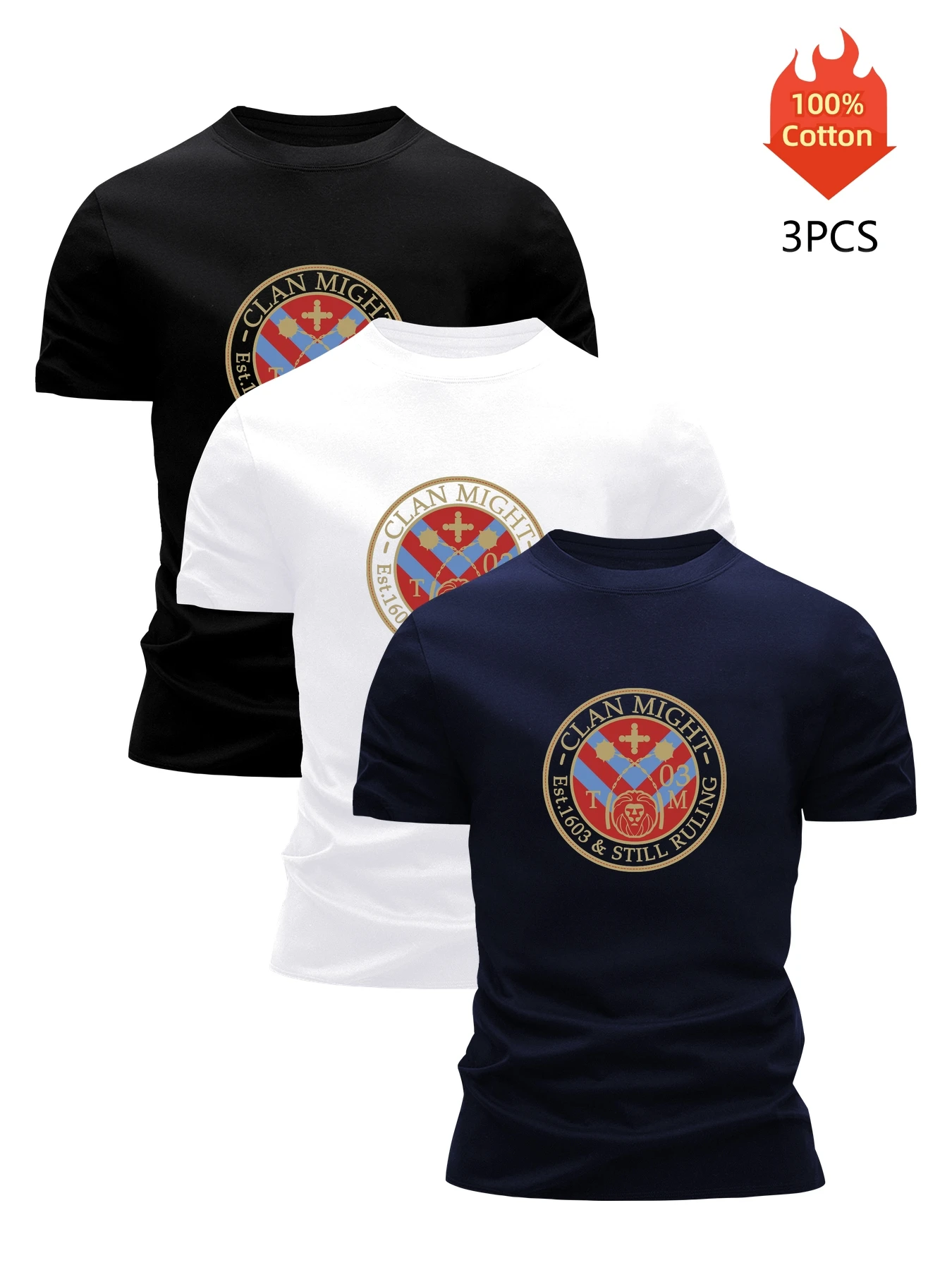 

3 Pack Printed T-Shirt Men's 100% Cotton Graphic Tees Funny Summer Blouse Casual Breathable Cool Luxury High Quality Clothing