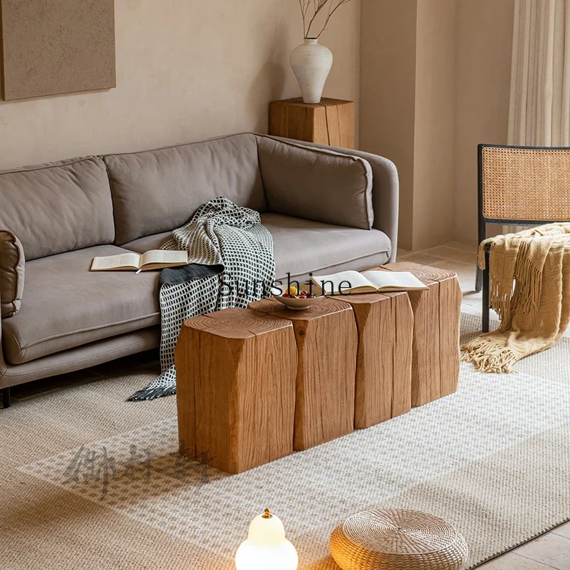 

Wabi Sandy Wind Solid Wood Coffee Table Combination Multifunctional Homestay Hotel Ornament Base Bench