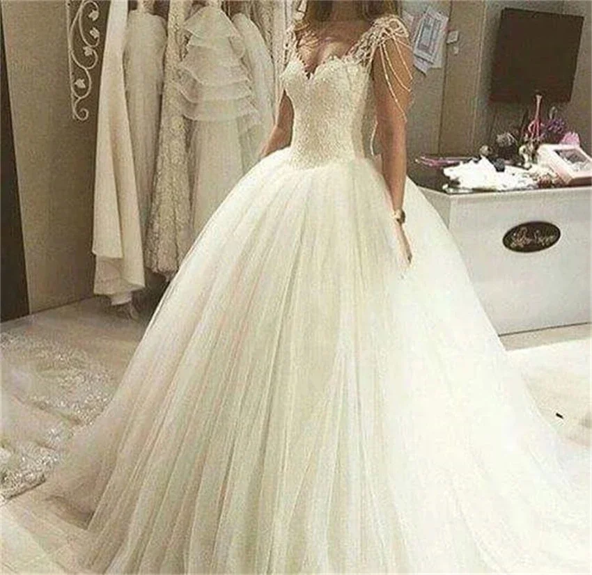 

Sweetheart Ball Gown Wedding Dresses Vestido De Noiva Fashion Princess Style Applique Beading Formal Bride Dresses