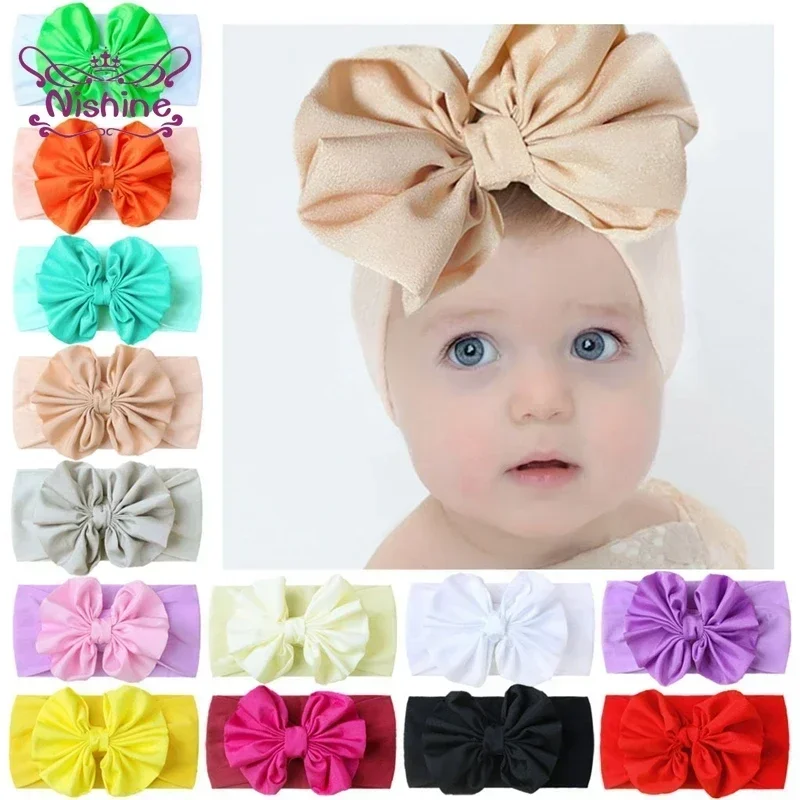 Nishine Infant Soft Elastic Wide Headband Fashion Handmade Bowknot Nylon Hairband Baby Girl Headwear Clothing Decoration