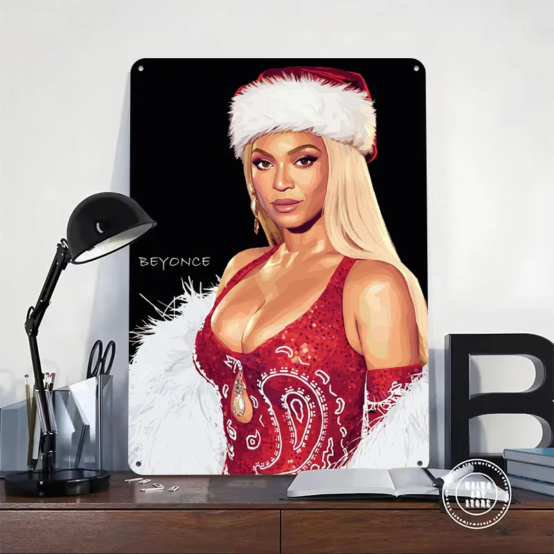 Beyonce Christmas Portrait Personalized 3D Textured Metal Poster Wall Art Vintage Tin Signs for Living Room Decoration Items