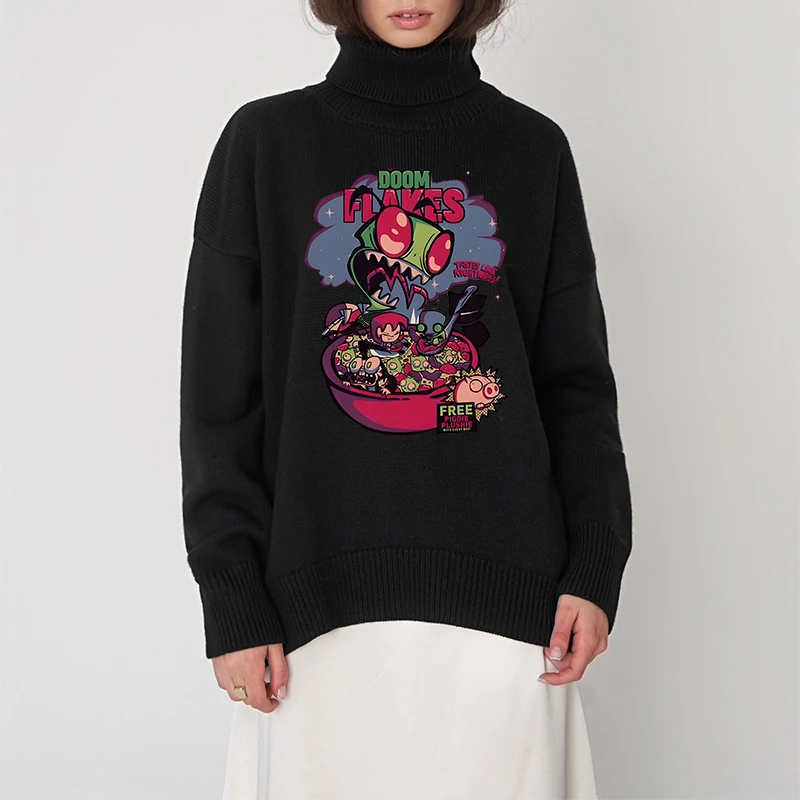 

Y2K Gothic Harajuku Aesthetics Long Sleeve Creative Comic Pattern Printing Knit Pullover Streetwear Casual Grunge Women Sweaters