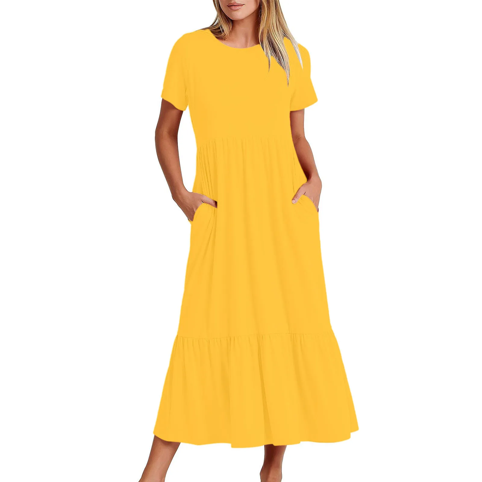 

Women's Summer Casual Short Sleeve Crewneck Swing Dress Casual Women Ladies Dress Summer Midi Sundresses for Women Casual Summer