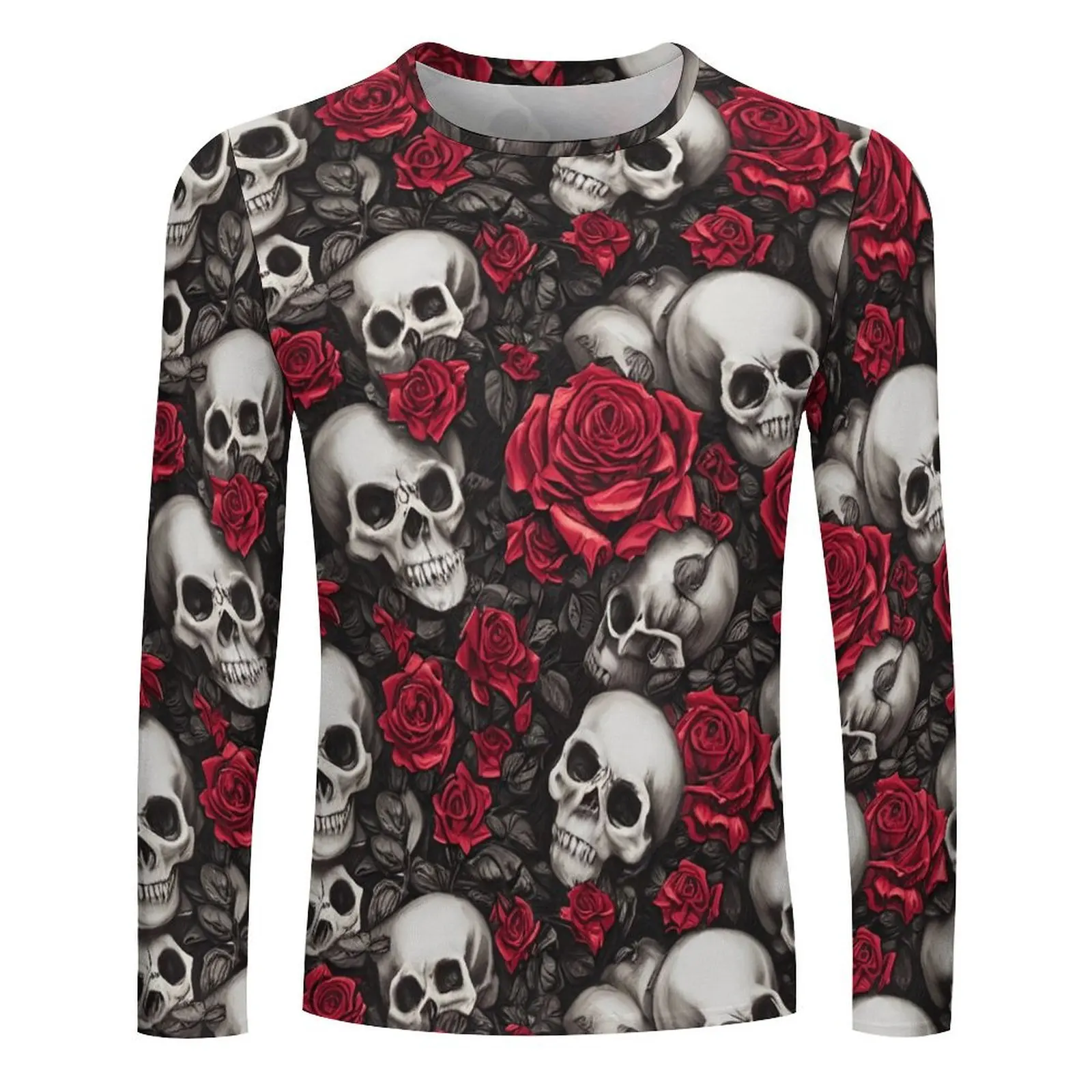 Simple Spring And Autumn Fashion Loose Casual Men's Skull With Rose Random Sort Printed Long Sleeve Crewneck Hoodie