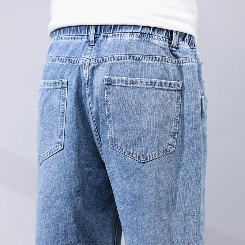 Kstun Losse Pasvorm Jeans Mannen Baggy Broek Licht Blauw Wijde Pijpen Elastische Taille Casual Denim Broek Mannen Lange Uitzet Herenkleding