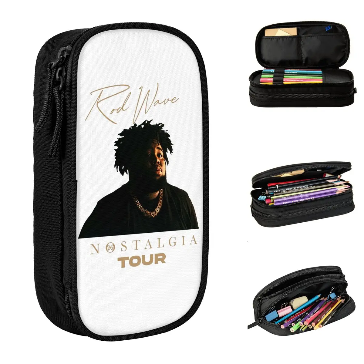 Rod Wave Nostalgia Tour Pencil Case Pen Box Bags Kids Large Storage Students School Gift Pencilcases