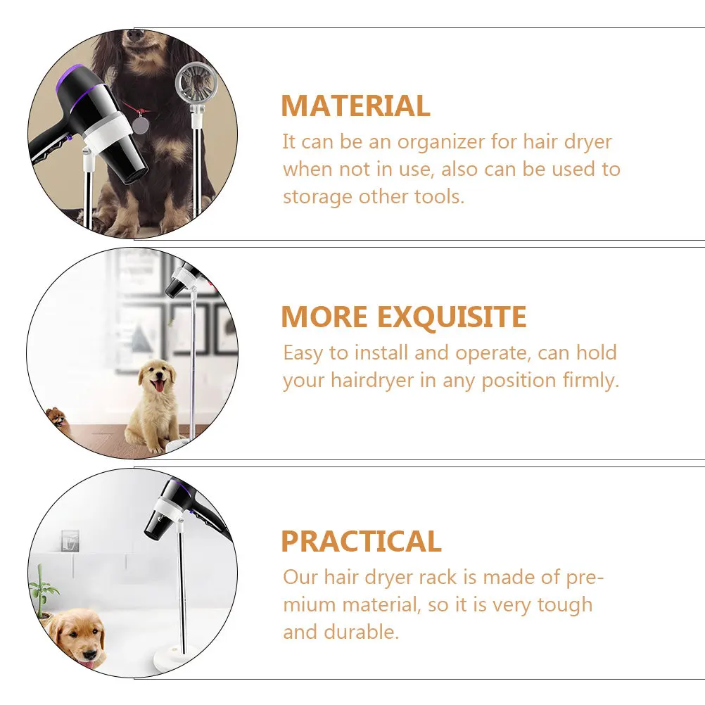 Hair Dryer Rack Floor-Standing Strong Sturdy Build Easy Install Adjustable Position Hair Dryer Holder for Pets Dogs Curling