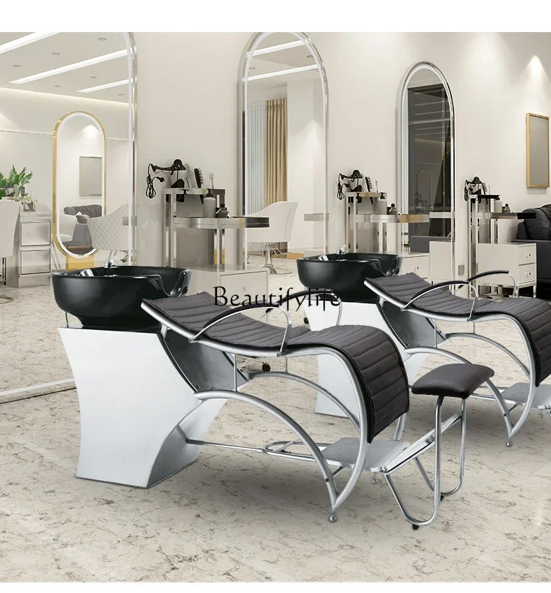 06Ceramic Basin Shampoo Lying Half Beauty Salon Flushing Bed Scalp Massage Care Chair