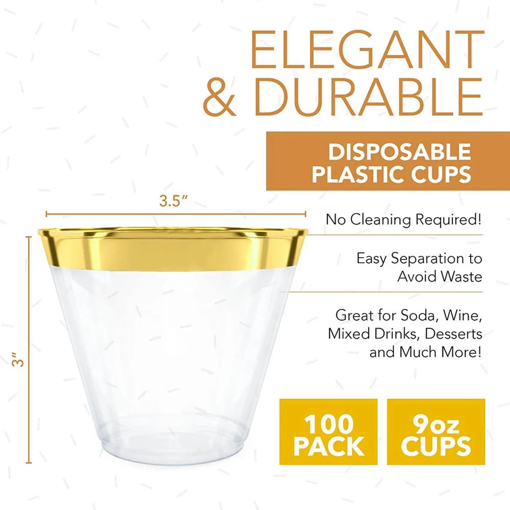 Plastic Cup 9 Oz Hard Disposable Cup Plastic Wine Glass Party Wedding Wine Glass Transparent Plastic Cup -Gold Rim