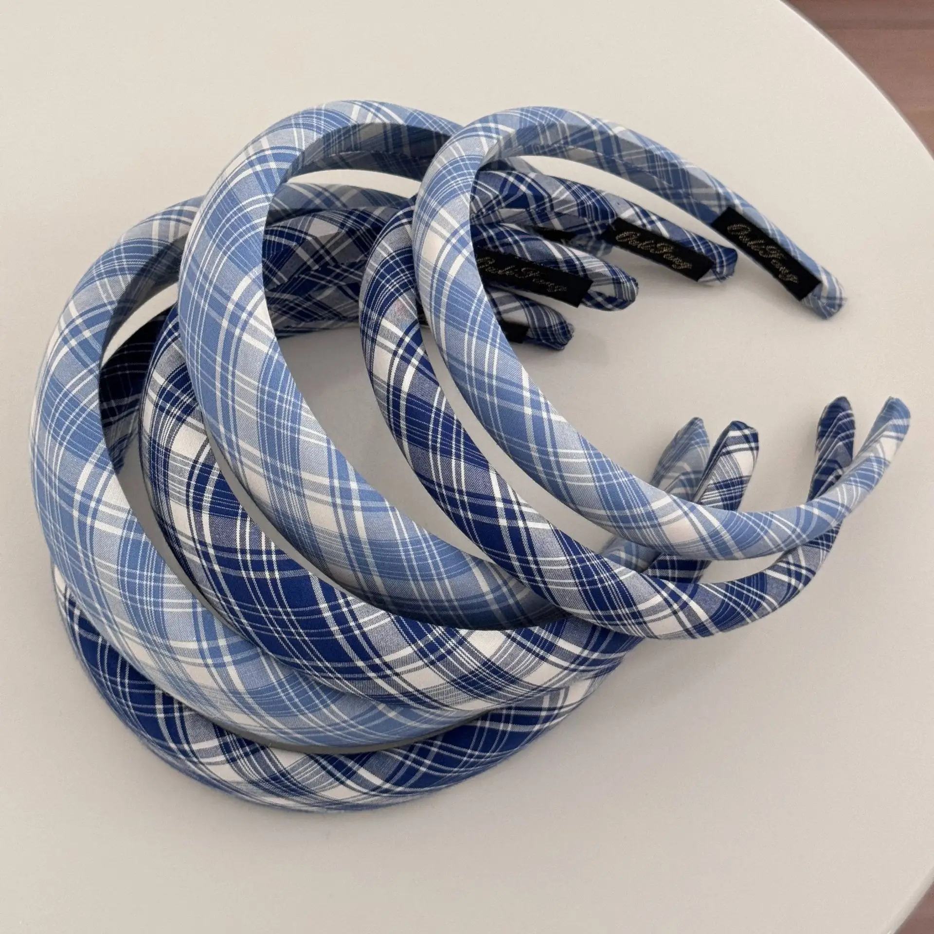 

2025 Korea Cute Blue Plaid Hairbands Headband Women Children Girls Scrunchie Hair Head Hoop Bands Accessories Headdress Headwear