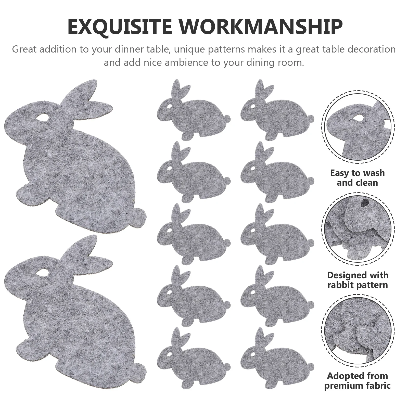 

24Pcs Easter Grey Rabbit Placemat Fabric Tableware Pad Decorative Table Mat Bunny Coasters Kitchen Dining Home Restaurant