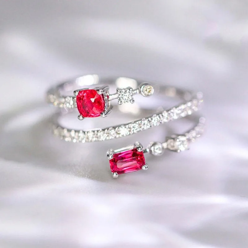 Newest Female Rings 925 Sterling Silver Red Cubic Zirconia Finger Rings for Women Luxury Wedding Party Trendy Jewelry Gift