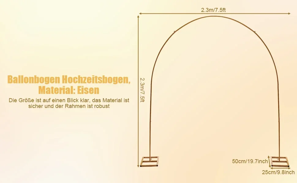 NEUER 7,5 Fuß Metall-Hochzeitsbogen, Ballonbogen-Ständer, Party-Dekorationsbogen, Hochzeitsbogen-Hintergrundständer für Hochzeit Geburtstagsfeier Gold – Detail 2