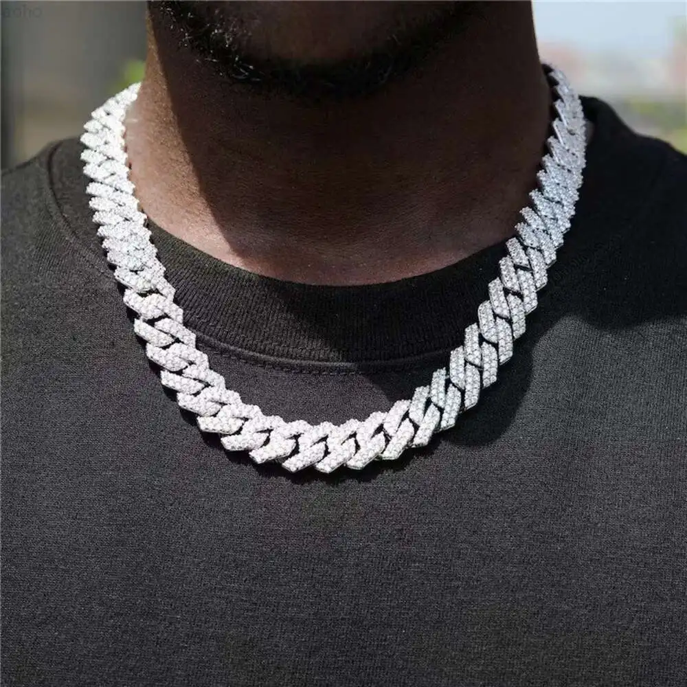 

14mm Miami Prong Cuban Chain Gold Plated 2 Rows Iced Out Round Vvs Moissanite Necklace Hip Hop Jewelry Cuban Link Chain