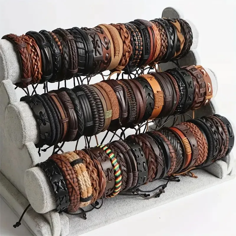 10Pcs Random Style Leather Bracelet Set For Men Women Classical Mix Color Retro Leather Rope Bangle Fashion Jewelry Gift