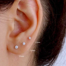 Aide 1 Pair 925 Sterling Silver Mini Crystal Stud Earrings For Women Girl Piercing Pendiente INS Cute Minimalist Earring 2.5/3mm