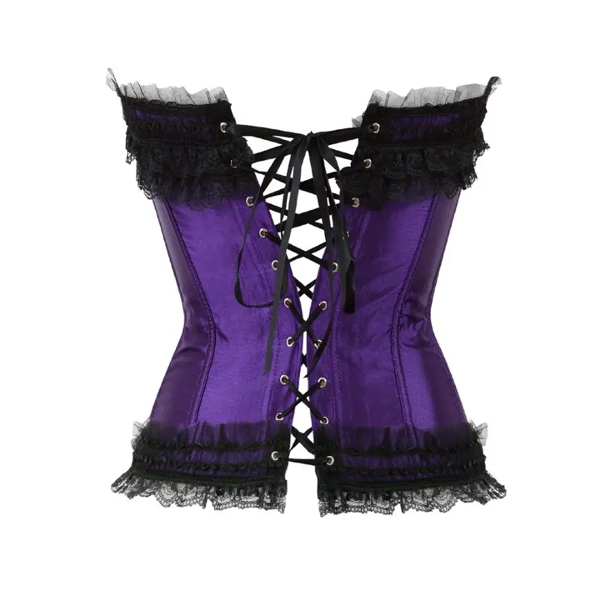 Sexy Spitze Overbust Korsett Top Frauen Vintage Satin Schleife Bustier Dessous mit Reiß verschluss plus Größe Body Shaper Burlesque Korsetts – Detail 4