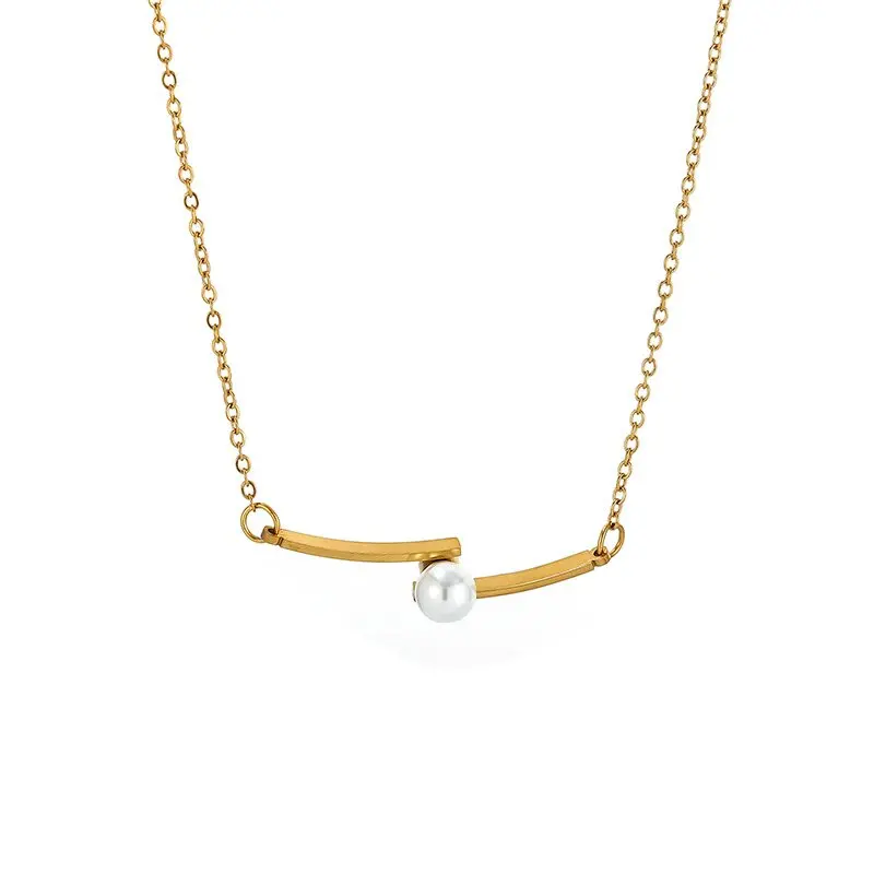 316L stainless steel Fashion One pearl necklace women temperament simple collarbone chain necklace jewelry