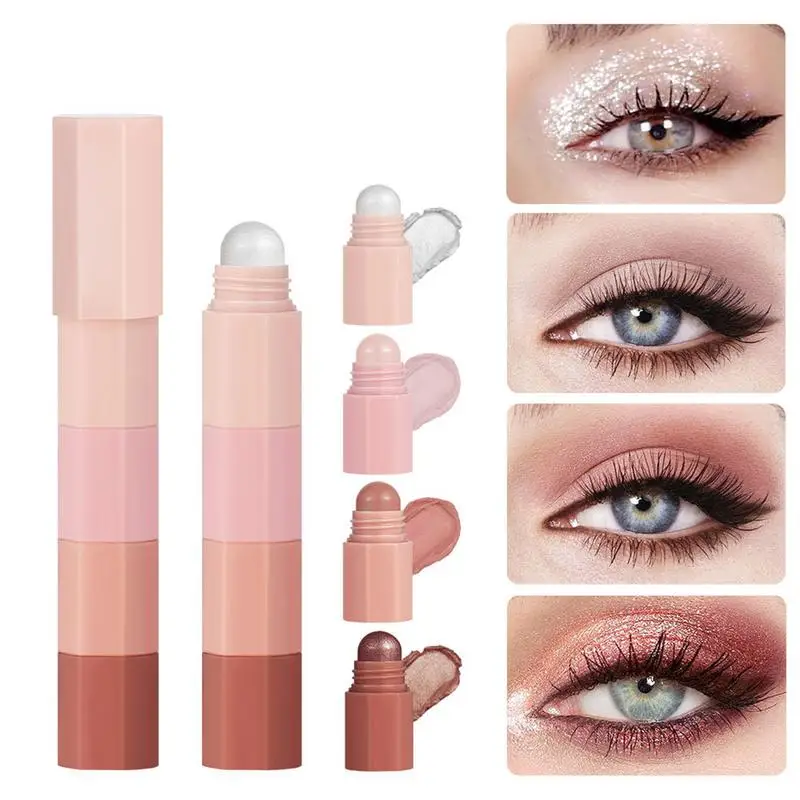 4 In 1 Pearlescent Highlighter Eyeshadow Stick Makeup Waterproof Glitter Eye Shadow Eyeliner Stick Eyes Makeup Cosmetics 4 color